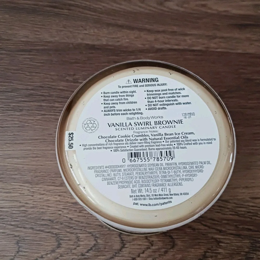 Bath & Body Works Candle 3 Wick Vanilla Swirl Brownie Delicious White Barn New